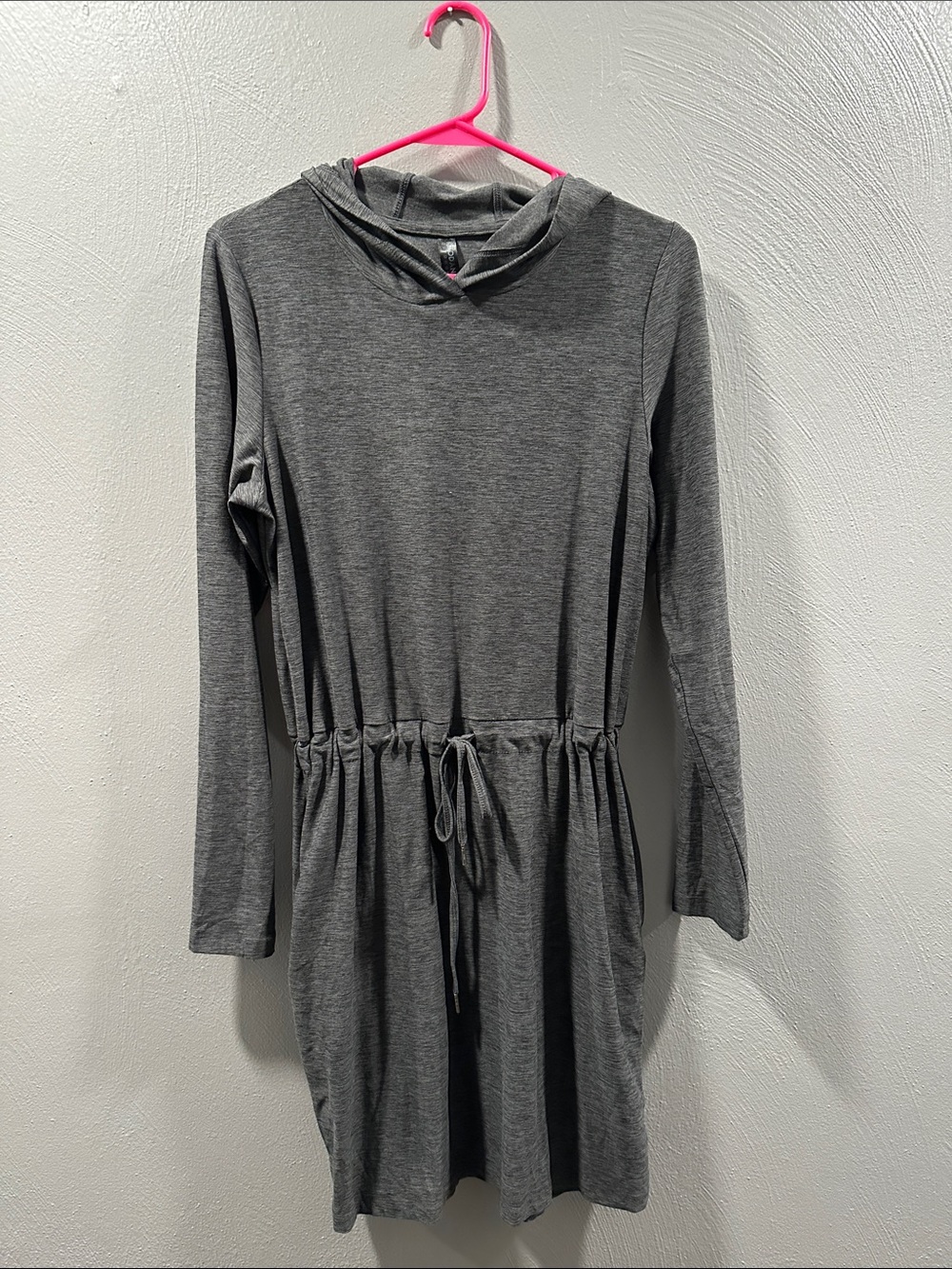 Kyodan Gray Long-Sleeve Hooded Drawstring Waist Dress